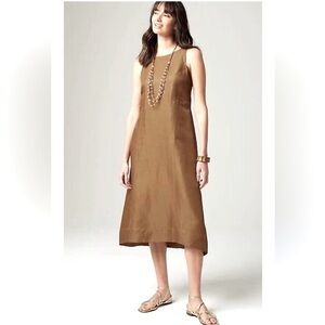 J Jill Elliptical Hem A Line Midi Dress Linen blend brown Size Medium